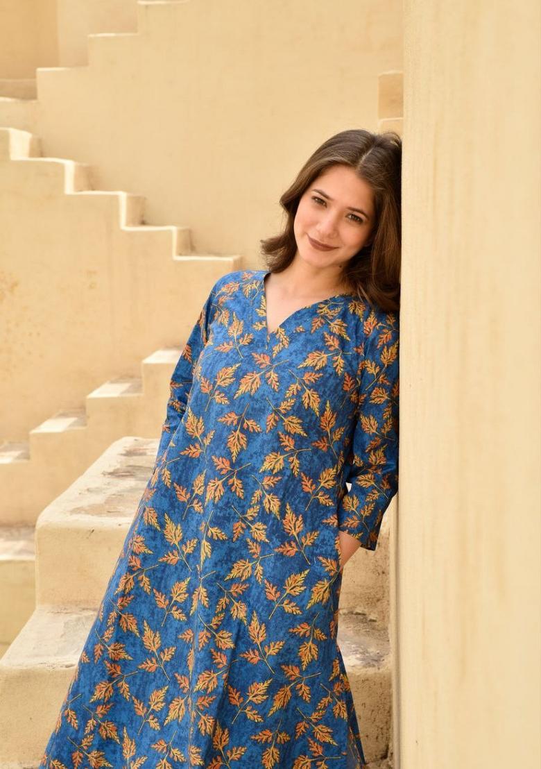 Blue Printed Rayon Salwar Kameez
