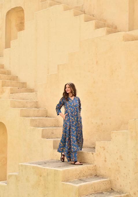 Blue Printed Rayon Salwar Kameez