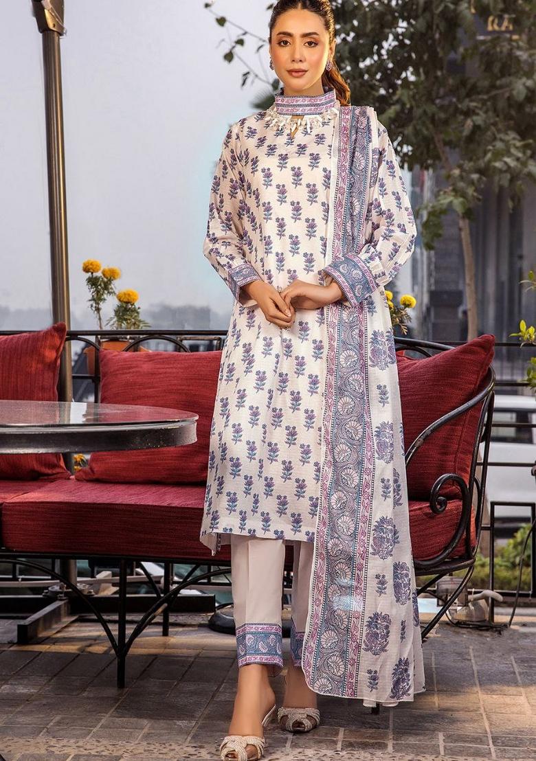 White Printed Rayon Salwar Kameez