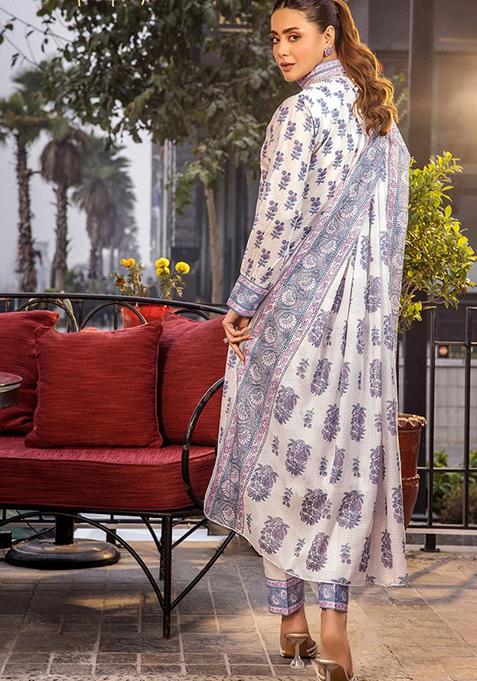 White Printed Rayon Salwar Kameez