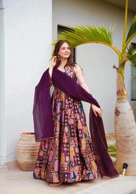 Purple Solid Silk Anarkali Set