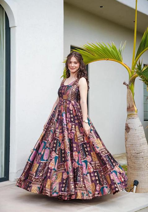 Purple Solid Silk Anarkali Set