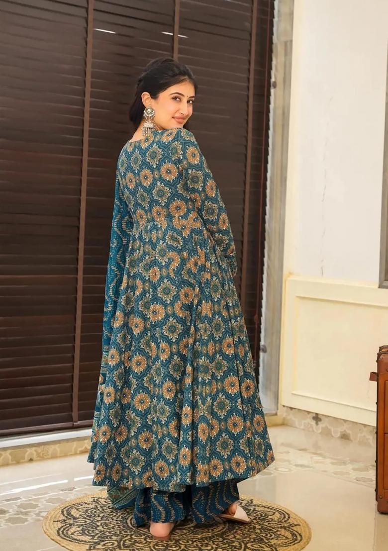 Multi Printed Muslin Anarkali Set