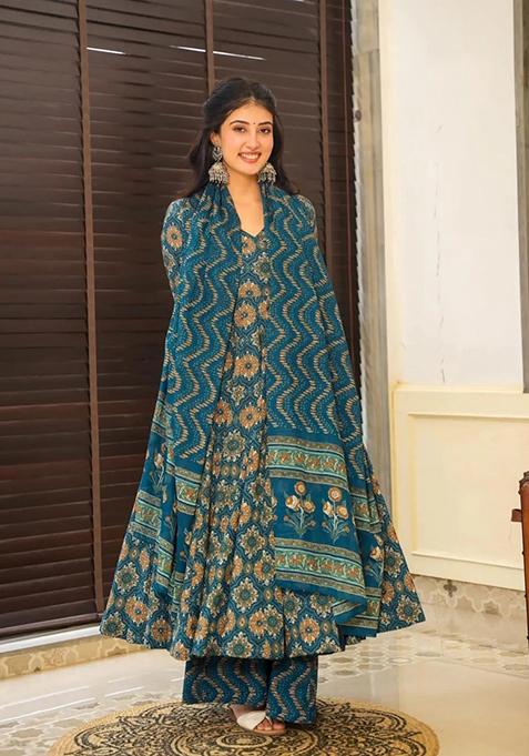 Multi Printed Muslin Anarkali Set