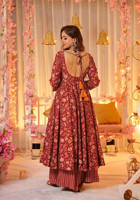 Multi Printed Muslin Anarkali Set