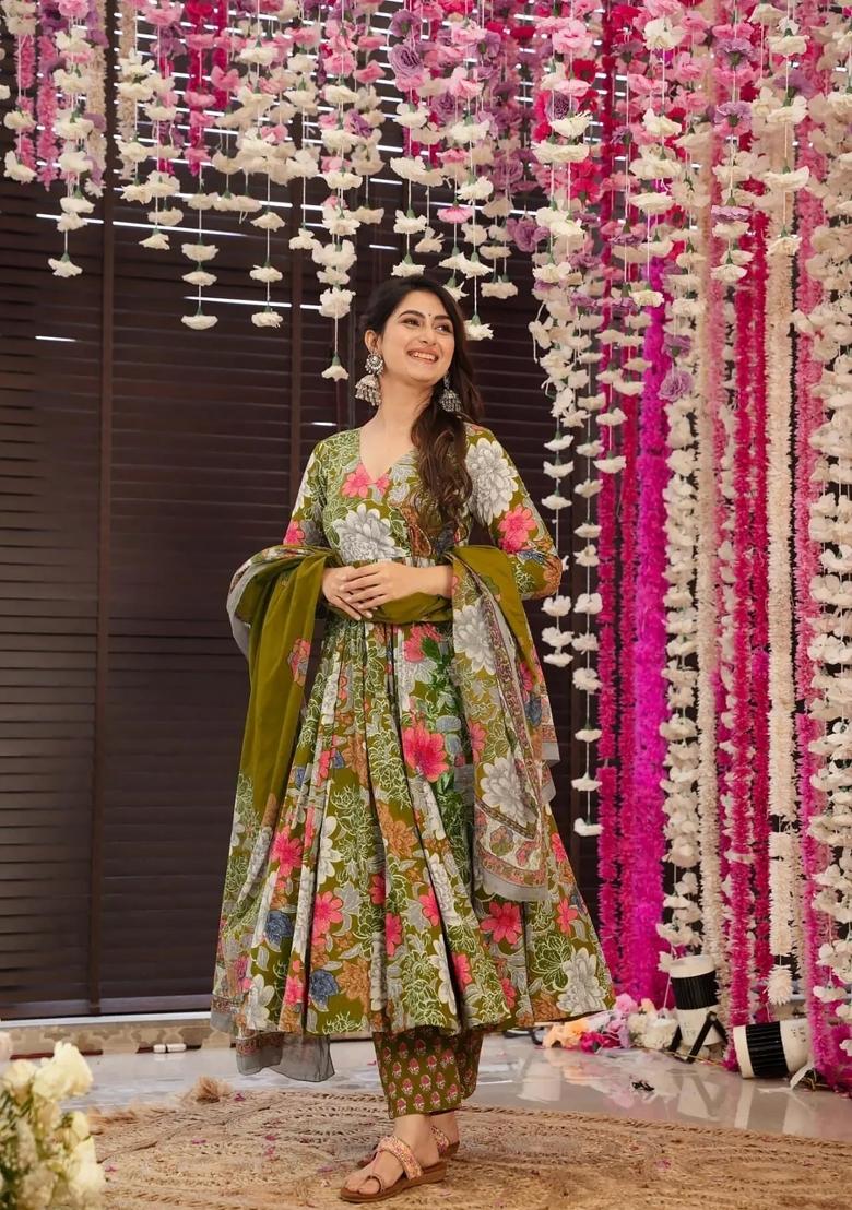 Multi Printed Muslin Anarkali Set