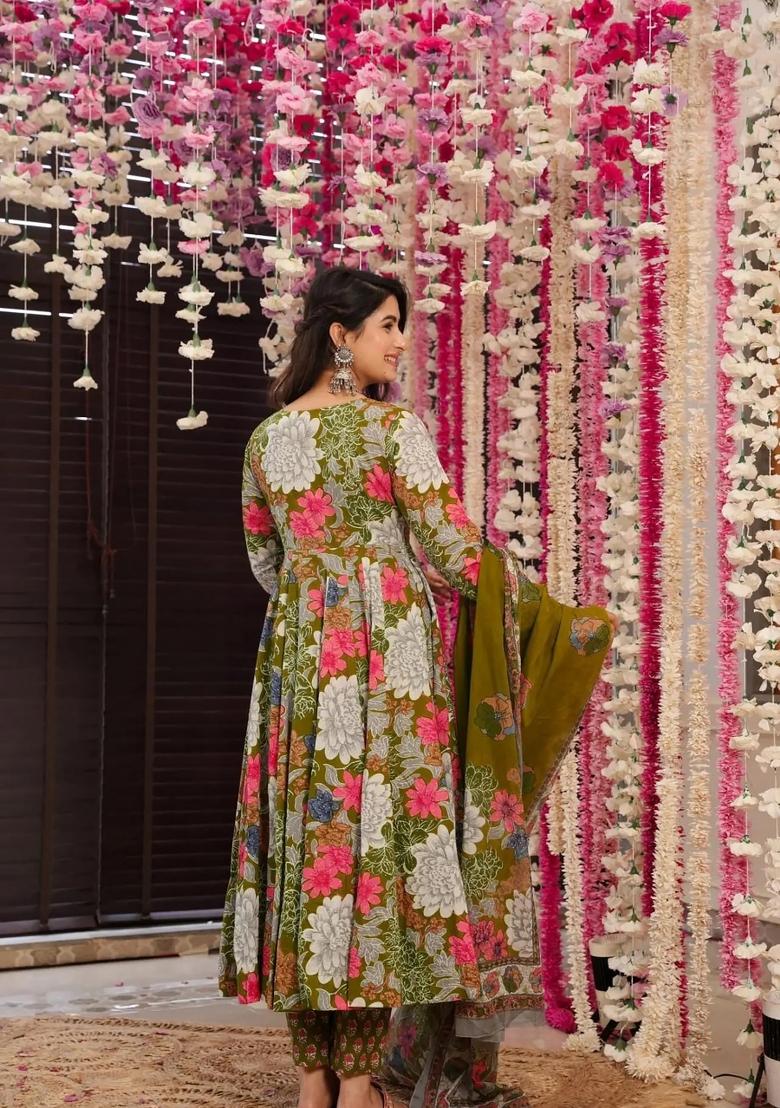 Multi Printed Muslin Anarkali Set