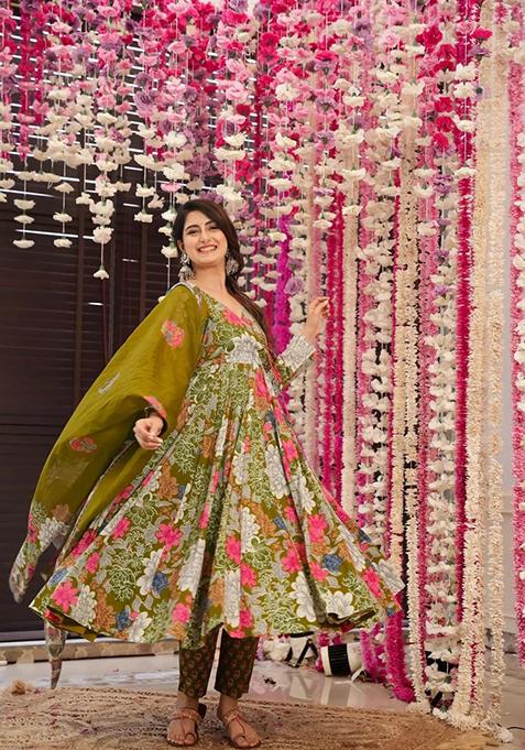 Multi Printed Muslin Anarkali Set