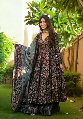 Multi Printed Muslin Anarkali Set