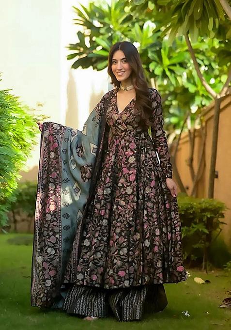 Multi Printed Muslin Anarkali Set