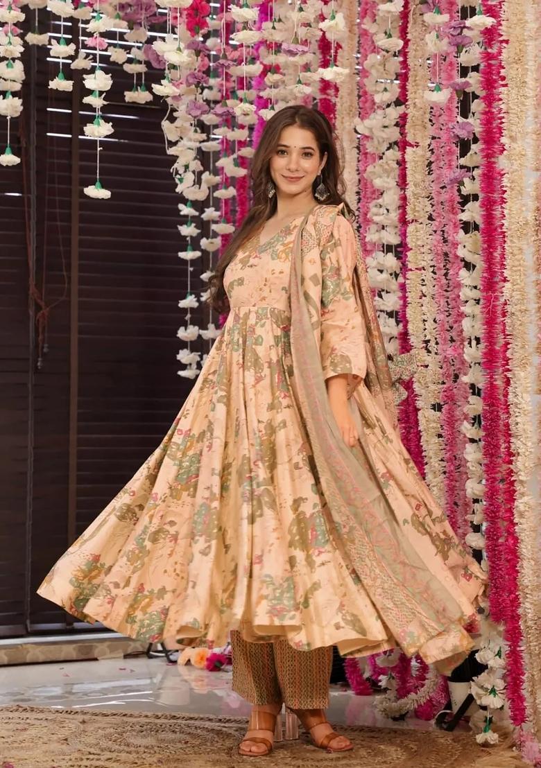 Multi Printed Muslin Anarkali Set