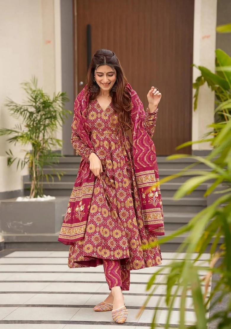 Multi Printed Muslin Anarkali Set