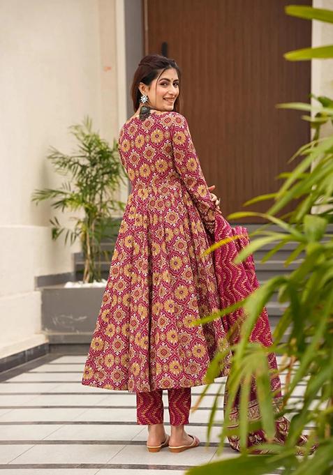 Multi Printed Muslin Anarkali Set