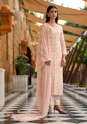 Peach Embroidered Georgette Salwar Kameez