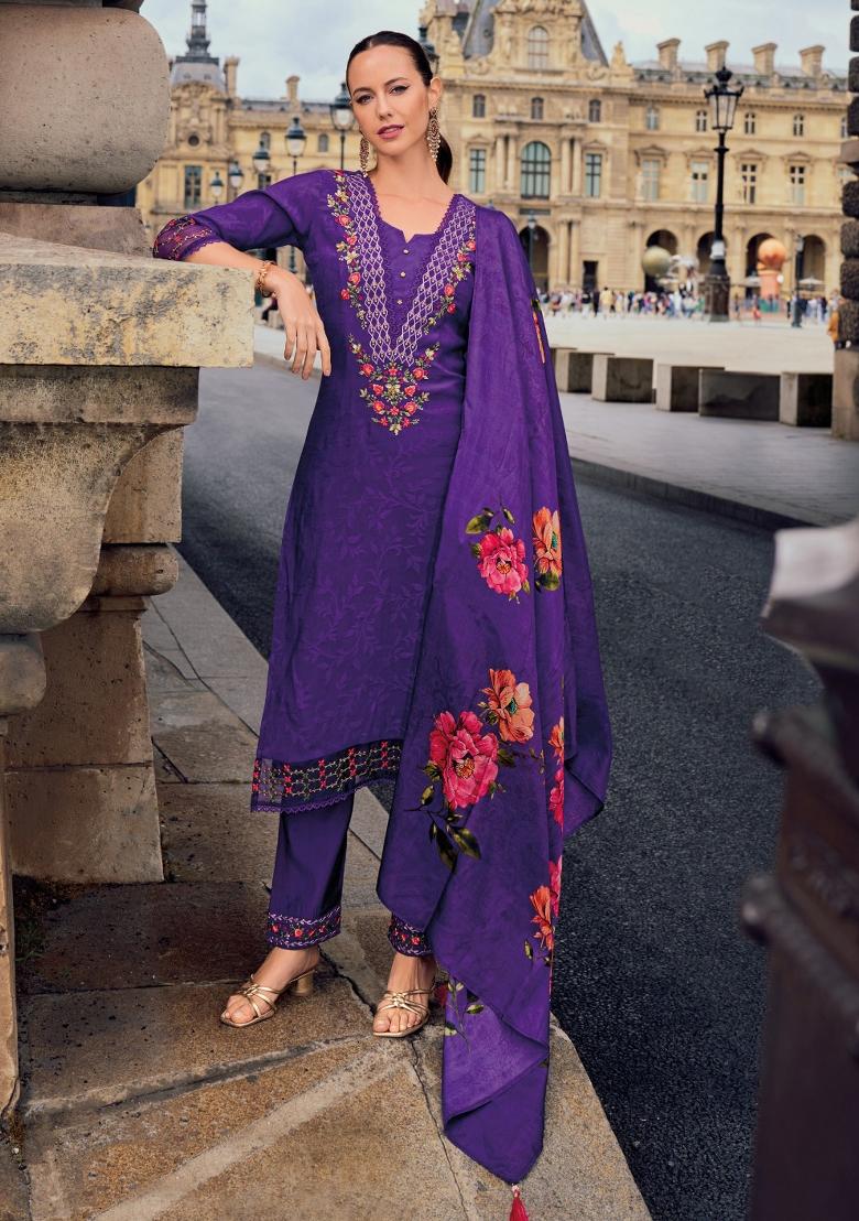 Purple Embroidered Velvet Salwar Kameez