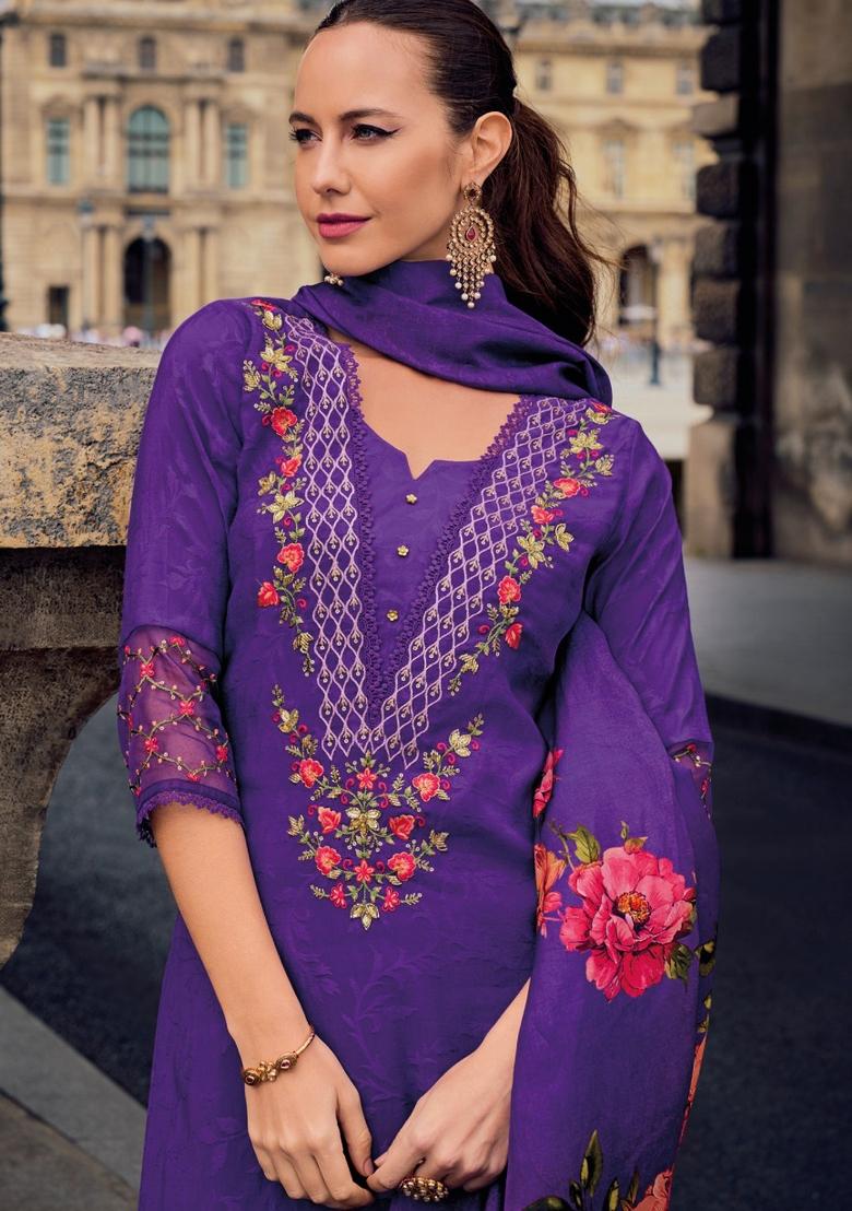 Purple Embroidered Velvet Salwar Kameez