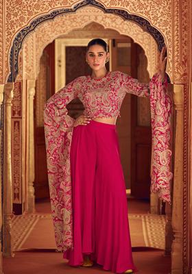 Pink Embroidered Chanderi Palazzo Set