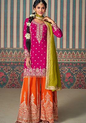 Pink Embroidered Chanderi Palazzo Set