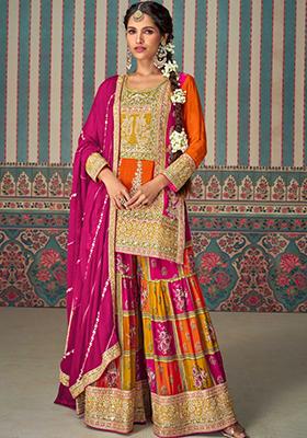 Pink Embroidered Chanderi Palazzo Set