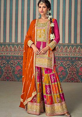 Pink Embroidered Georgette Palazzo Set