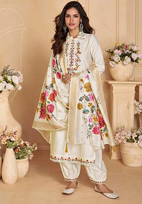 White Embroidered Georgette Salwar Kameez