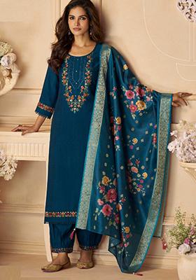 Blue Embroidered Velvet Salwar Kameez