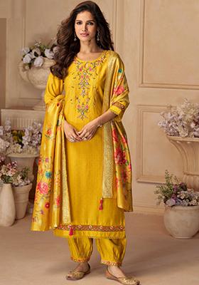 Mustard Yellow Embroidered Velvet Salwar Kameez