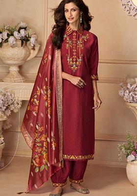 Maroon Embroidered Velvet Salwar Kameez