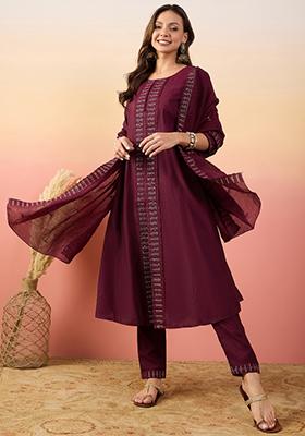Maroon Zari Embroidered Chanderi Salwar Kameez