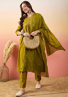 Green Zari Embroidered Chanderi Salwar Kameez
