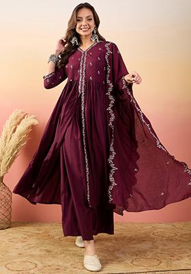 Maroon Zari Embroidered Chanderi Salwar Kameez