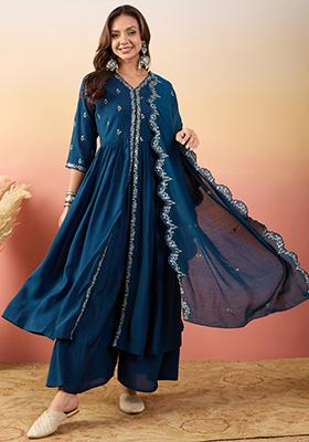 Blue Zari Embroidered Chanderi Salwar Kameez