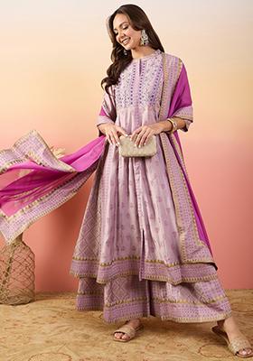 Lavender Zari Embroidered Roman Silk Salwar Kameez