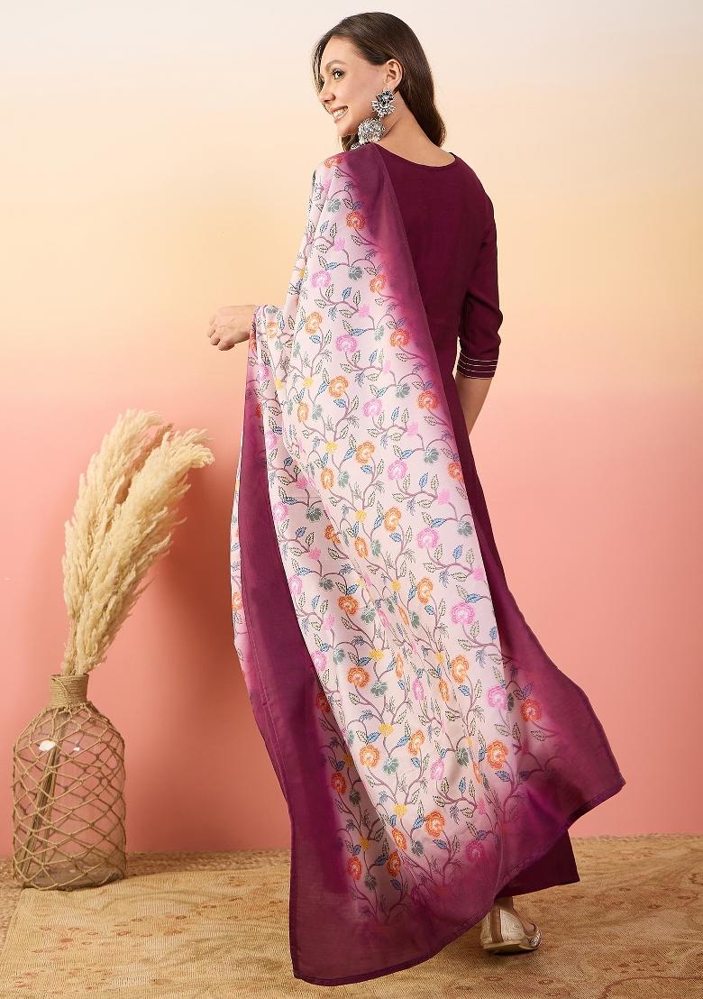 Maroon Embroidered Roman Silk Salwar Kameez