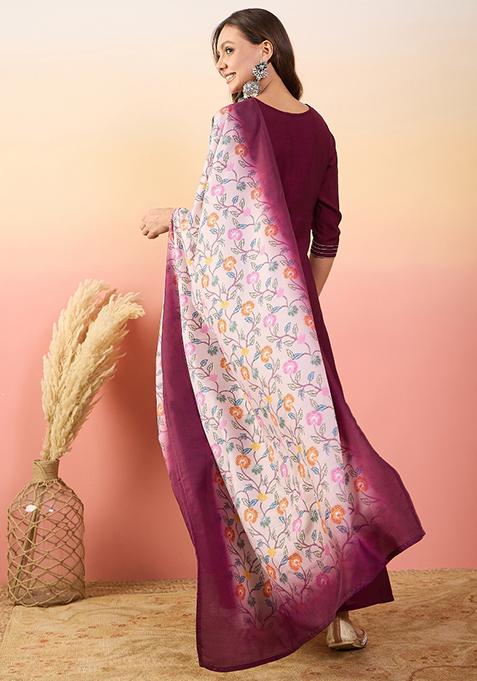 Maroon Embroidered Roman Silk Salwar Kameez