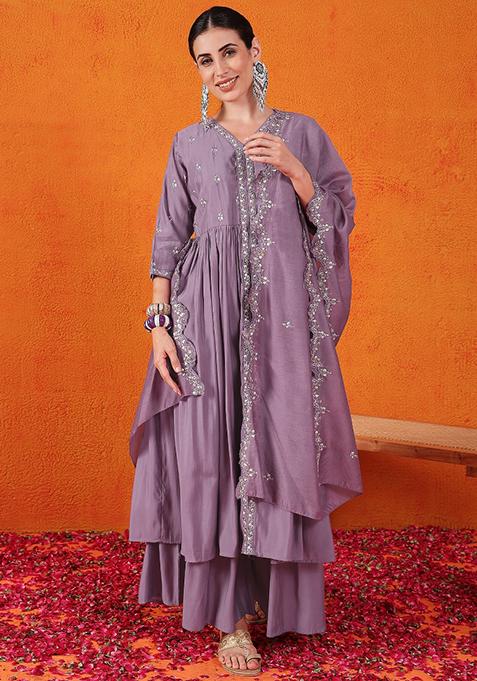 Lavender Zari Embroidered Chanderi Salwar Kameez