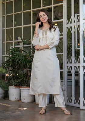 White Zari Embroidered Jacquard Salwar Kameez