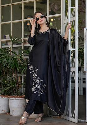 Black Zari Embroidered Viscose Salwar Kameez