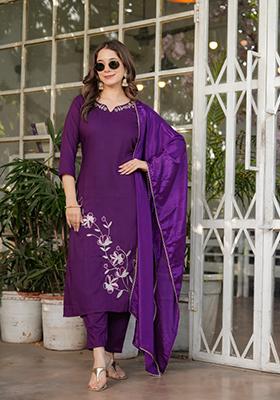Wine Zari Embroidered Viscose Salwar Kameez