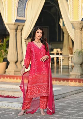 Peach Zari Embroidered Chinon Salwar Kameez