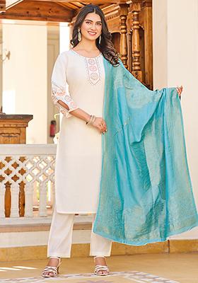 Teal Blue  Chanderi Salwar Kameez