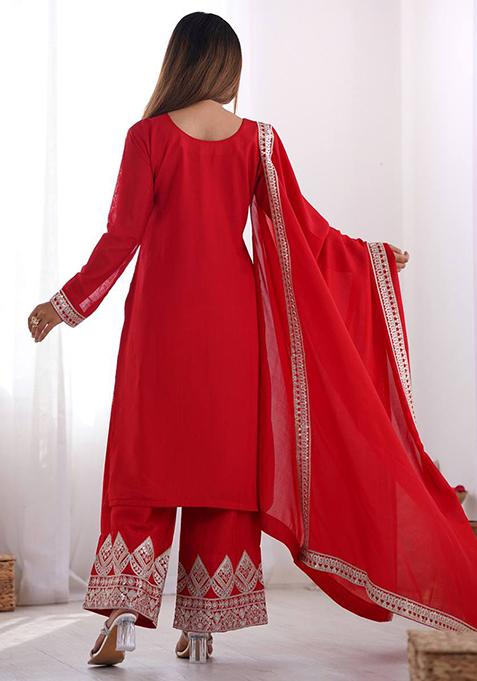 Red Embroidered Velvet Salwar Kameez