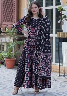 Black Printed Roman Silk Salwar Kameez