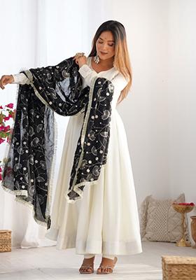 White Zari Embroidered Georgette Salwar Kameez