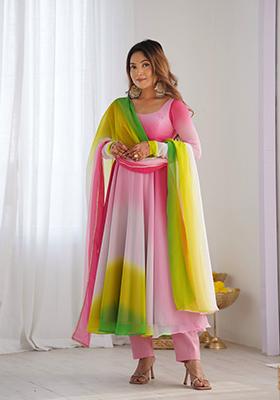 Multicolor Solid Georgette Anarkali Set