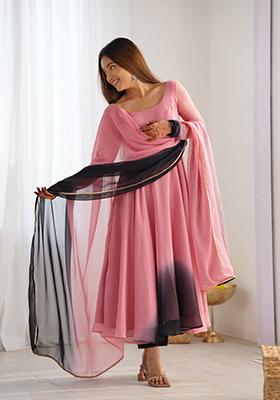 Onion Pink Solid Georgette Salwar Kameez