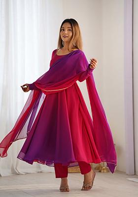 Dark Pink Solid Georgette Salwar Kameez