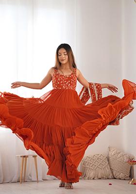 Rust Brown Zari Embroidered Georgette Salwar Kameez