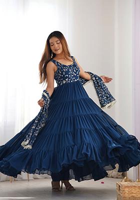 Blue Zari Embroidered Georgette Salwar Kameez