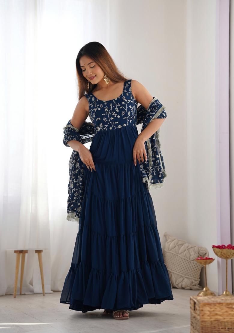 Blue Zari Embroidered Georgette Salwar Kameez